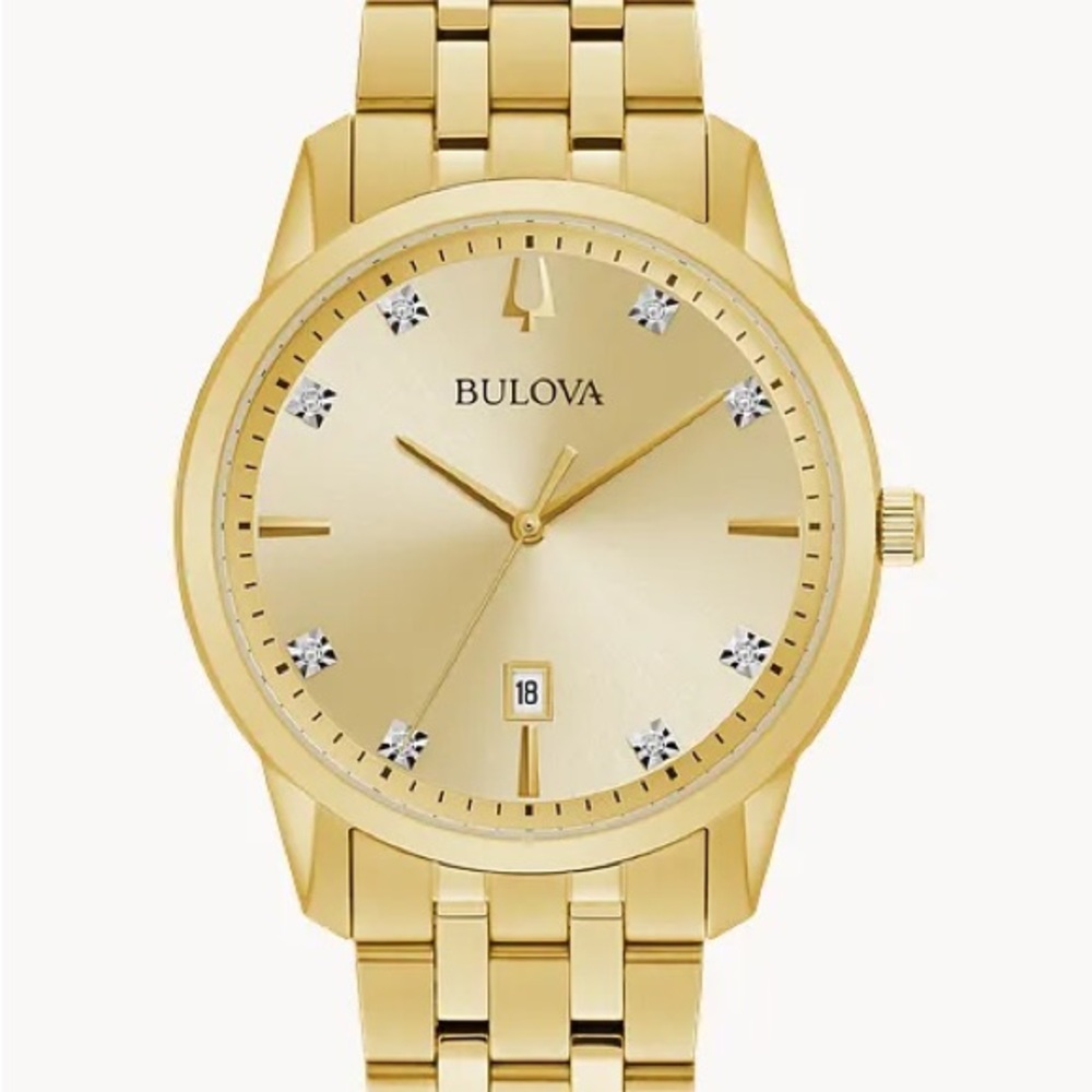 Bulova Sutton Men's Quartz Gold-Tone Calendar Diamond
Indices Watch 40MM 97D123